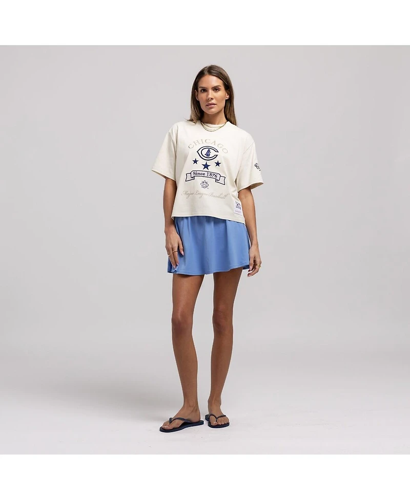 Mitchell & Ness Women's Cream Chicago Cubs Cooperstown Yacht Rock Boxy Cropped T-Shirt