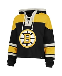'47 Brand Women's Jeremy Swayman Black Boston Bruins Superior Lacer Cropped Pullover Hoodie