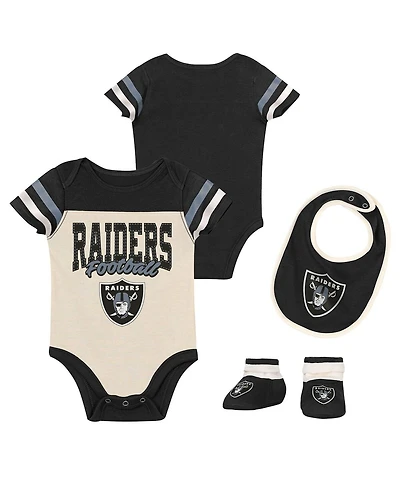Outerstuff Baby Boys and Girls 3-Piece Las Vegas Raiders Up One Bodysuit, Bib Booties Set
