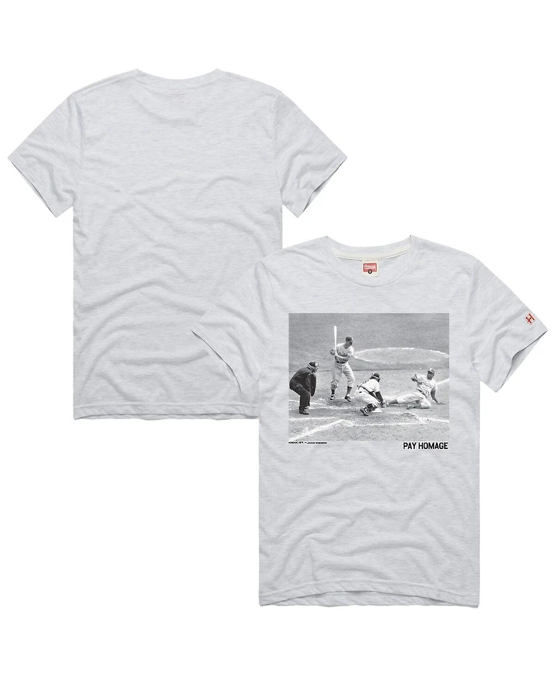 Homage Men's Jackie Robinson Ash Brooklyn Dodgers Cooperstown Collection Pay Player Graphic Tri-Blend T-Shirt