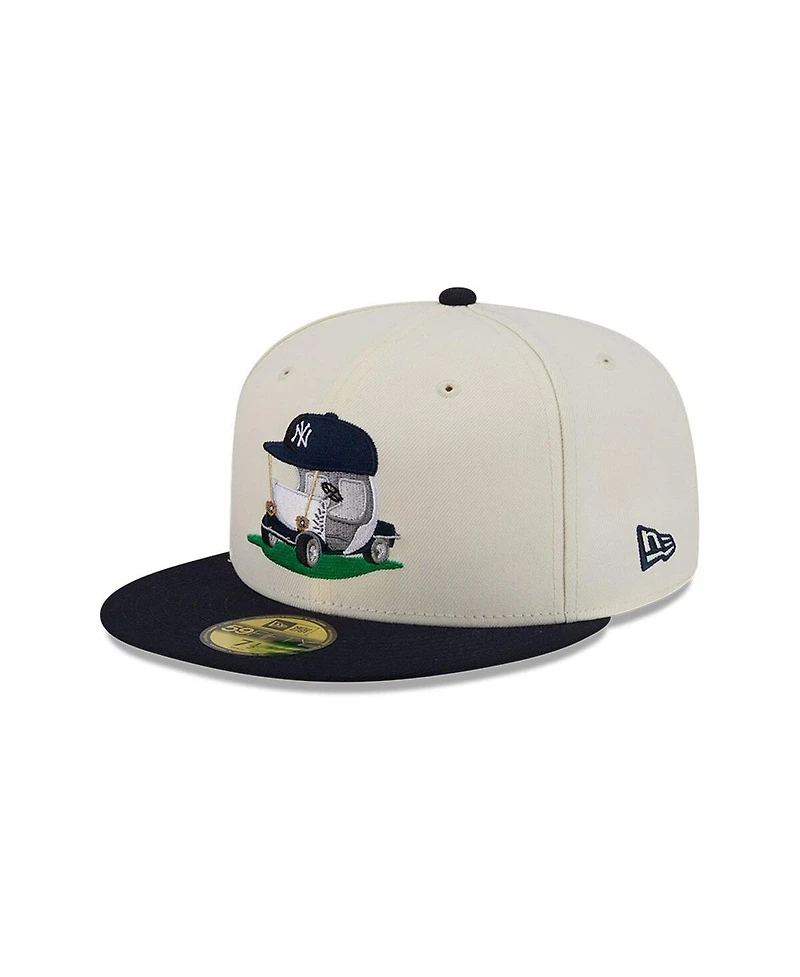 New Era Men's Cream/Navy York Yankees Bullpen Cart 59FIFTY Fitted Hat
