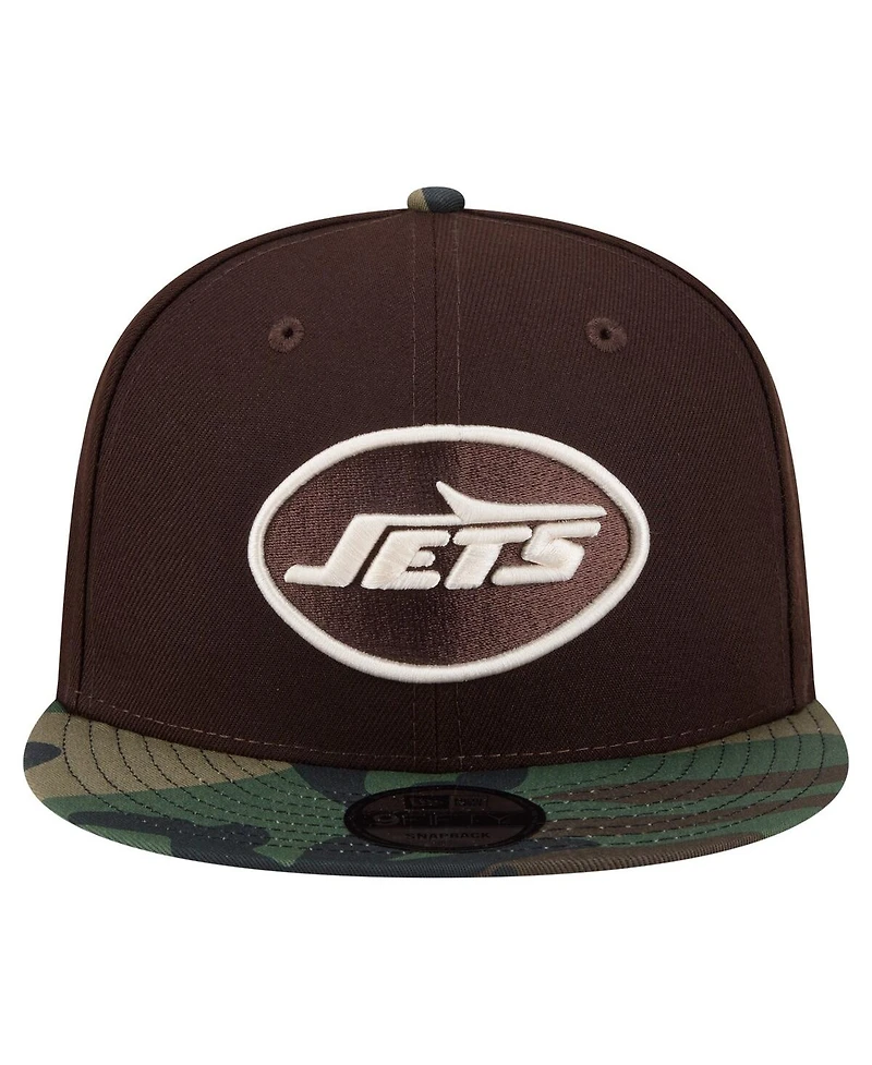 New Era Men's Dark Brown New York Jets Burnt Wood Camo 9FIFTY Snapback Hat