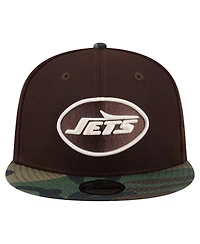New Era Men's Dark Brown New York Jets Burnt Wood Camo 9FIFTY Snapback Hat