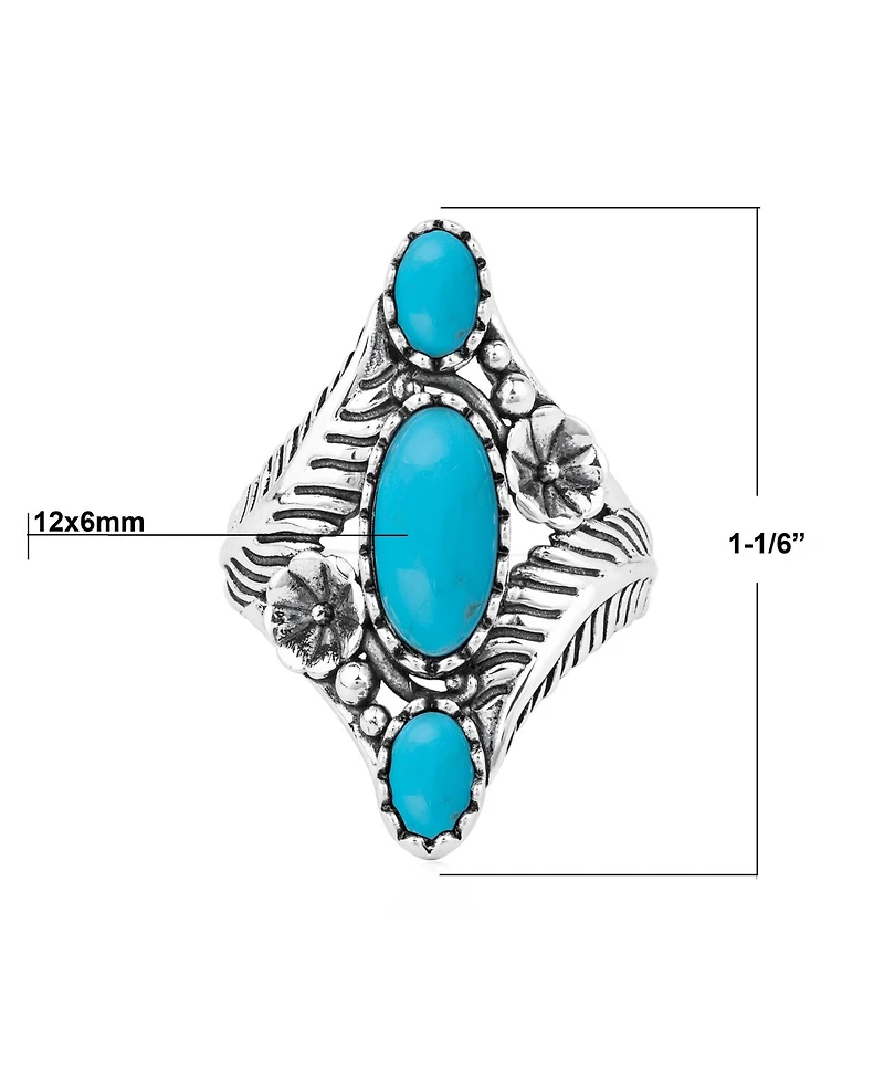 American West Jewelry Sterling Silver Kingman Turquoise Oval Leaf and Vine Ring