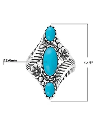 American West Jewelry Sterling Silver Kingman Turquoise Oval Leaf and Vine Ring
