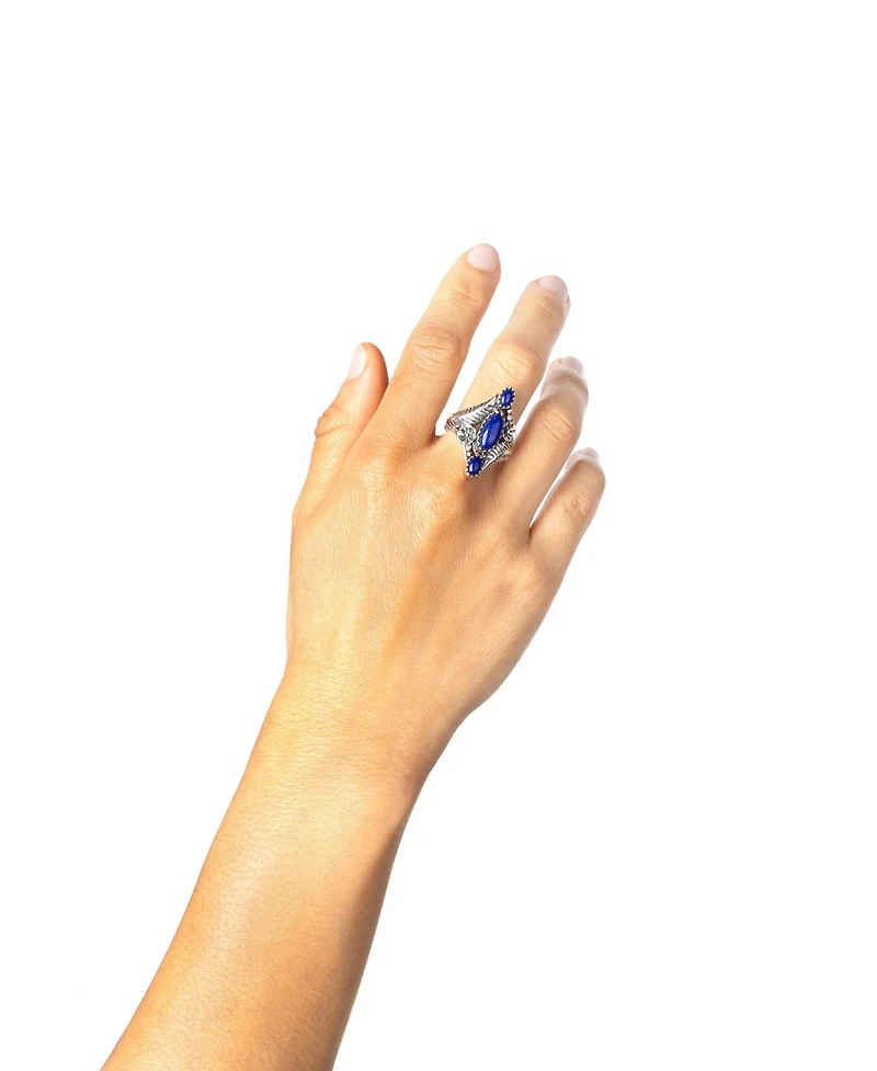 American West Jewelry Sterling Silver Lapis Oval Leaf and Vine Ring, Sizes 5 to 11