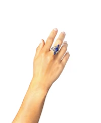 American West Jewelry Sterling Silver Lapis Oval Leaf and Vine Ring, Sizes 5 to 11
