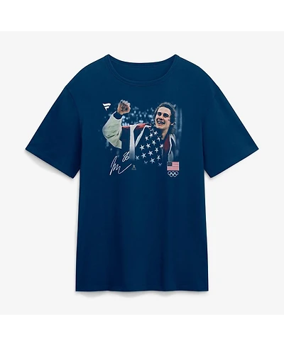 Fanatics Men's Jack Hughes Navy Us Men's Olympic Hockey Gold Medal Flag T-Shirt