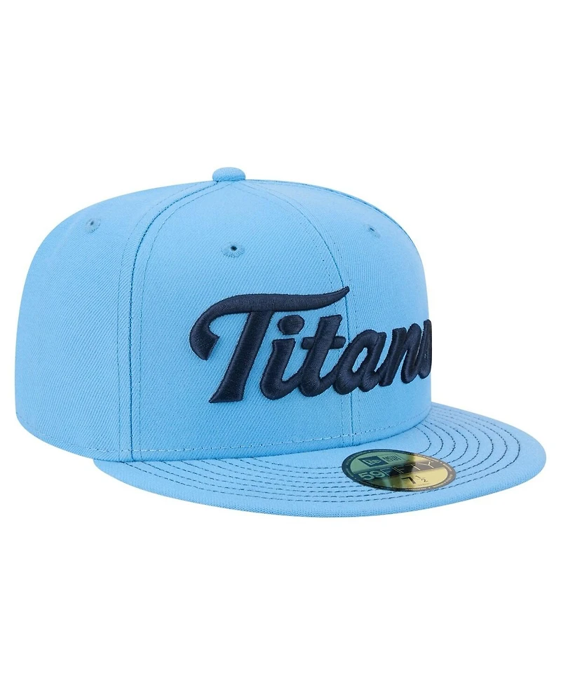 New Era Men's Light Blue Tennessee Titans Script 59FIFTY Fitted Hat