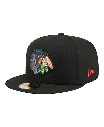 New Era Men's Black Chicago Blackhawks Color Pop 59FIFTY Fitted Hat