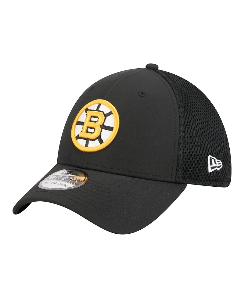 New Era Men's Black Boston Bruins Logo 39THIRTY Flex Hat