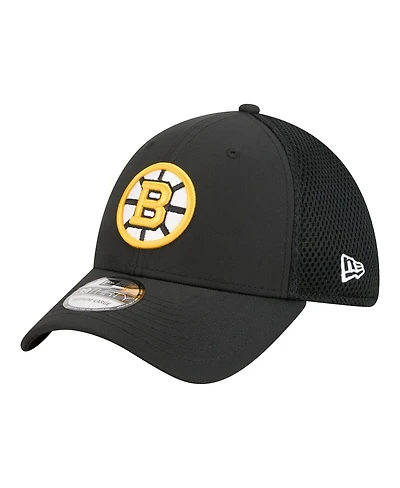 New Era Men's Black Boston Bruins Logo 39THIRTY Flex Hat