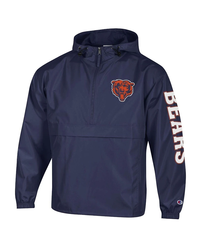 Champion Men's Navy Chicago Bears Packable Hooded Windbreaker Half-Zip Jacket