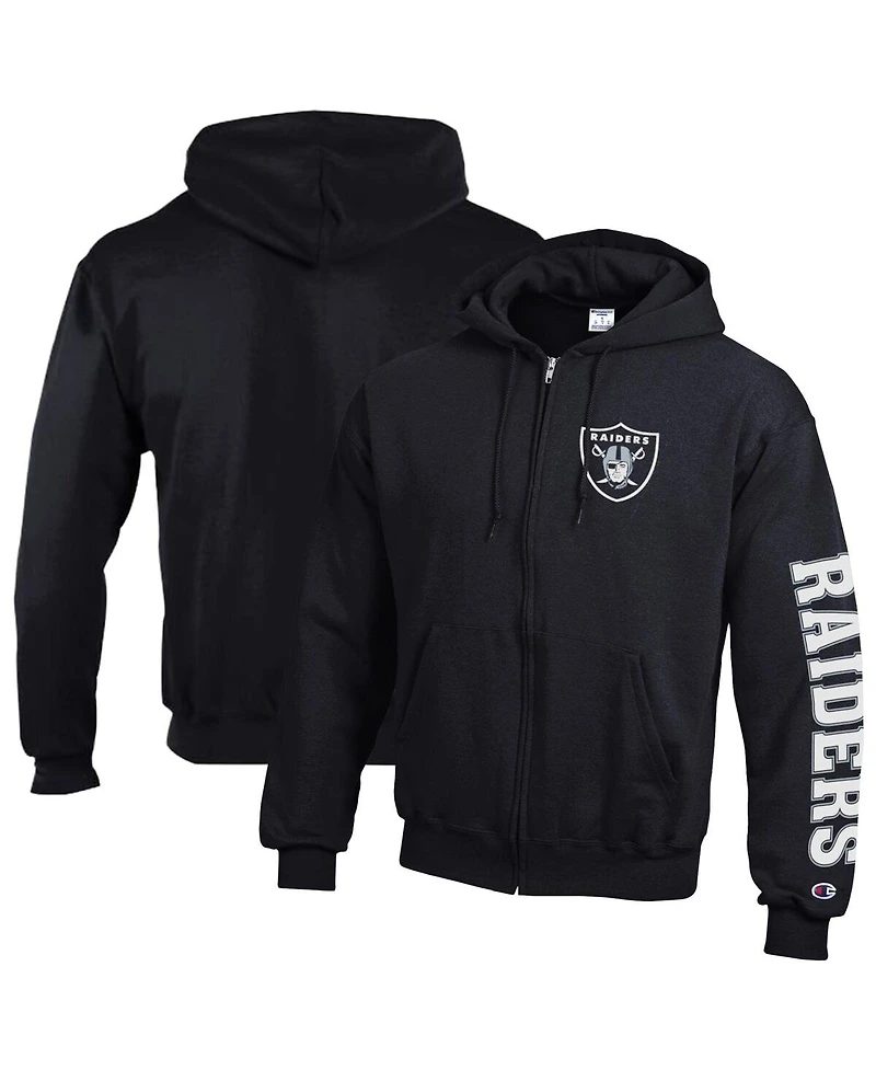 Champion Men's Black Las Vegas Raiders Powerblend Fleece Full-Zip Hoodie