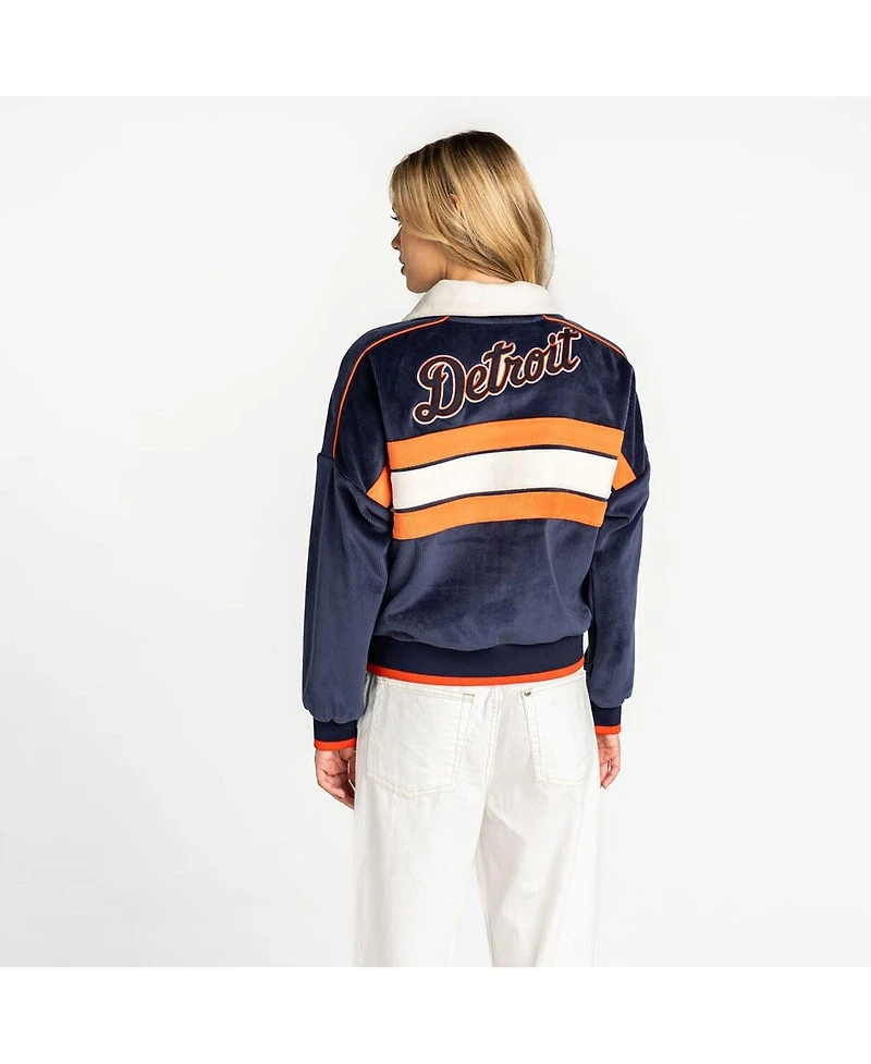 The Wild Collective Women's Navy Detroit Tigers Velvet Cord Full-Zip Jacket