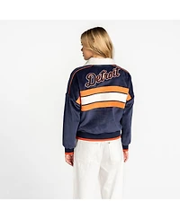 The Wild Collective Women's Navy Detroit Tigers Velvet Cord Full-Zip Jacket