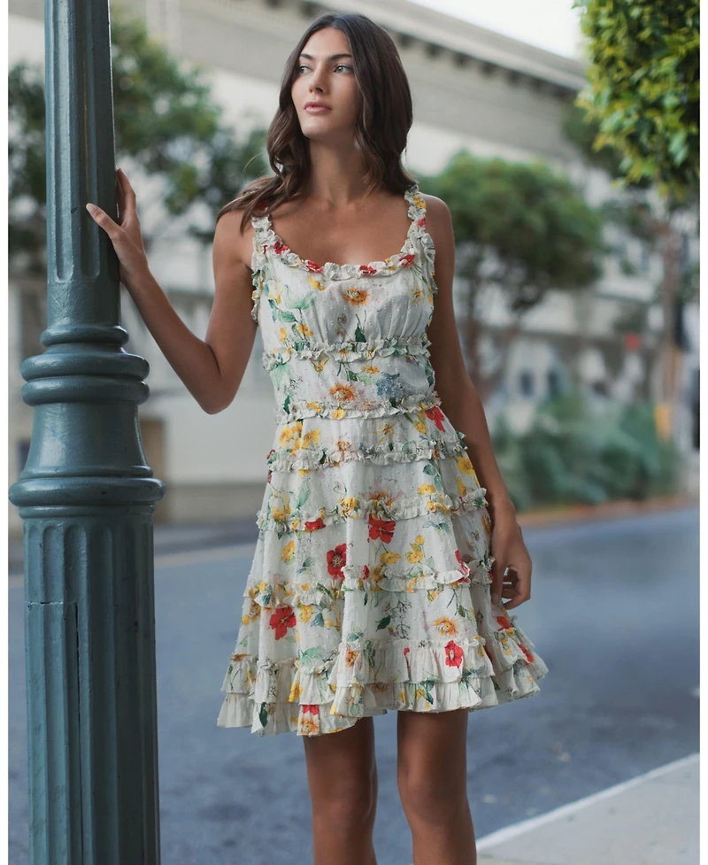 Mac Duggal Women's Ruffle Floral Sweetheart Neck Mini Dress