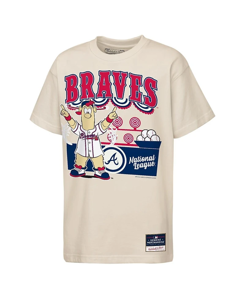 Mitchell & Ness Big Boys and Girls Cream Atlanta Braves Step Back Up Mascot T-Shirt