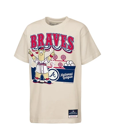 Mitchell & Ness Big Boys and Girls Cream Atlanta Braves Step Back Up Mascot T-Shirt