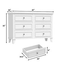 homfan Modern 6 Drawer Wide Wooden Dresser - Large Storage Chest with Exquisite Metal Handles
