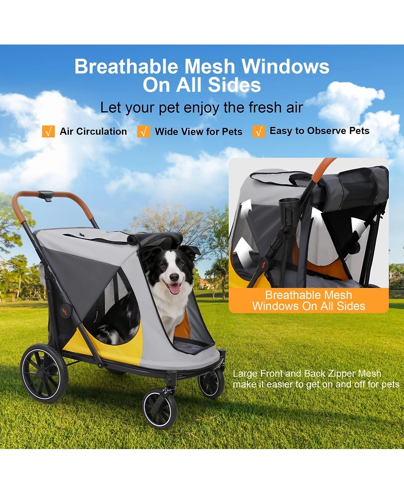 Bingopaw 92 Lbs Capacity Heavy Duty Dog Stroller, Dual Entry, Panoramic Window, All-Terrain Eva Wheels, One-Click Folding, Brake