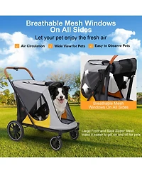 Bingopaw 92 Lbs Capacity Heavy Duty Dog Stroller, Dual Entry, Panoramic Window, All-Terrain Eva Wheels, One-Click Folding, Brake