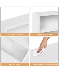 homfan Kids Bookshelf and Toy Storage, 2 Tier Organizer with Storage Cabinet, Toddler Shelf Bookcase for Playroom, Living Room, Classroom