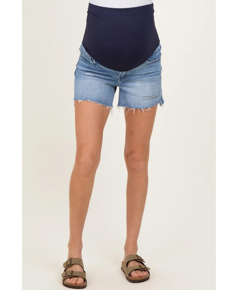 Pinkblush Maternity Blue Distressed Frayed Hem Jean Shorts
