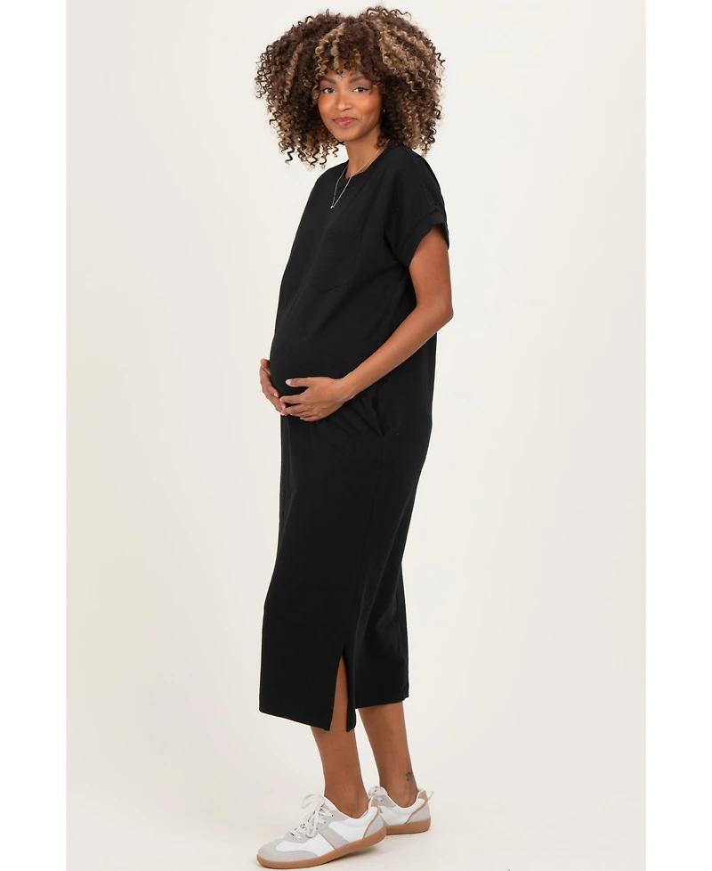 Pinkblush Maternity Dusty Blue Pocket Front Midi T-Shirt Dress