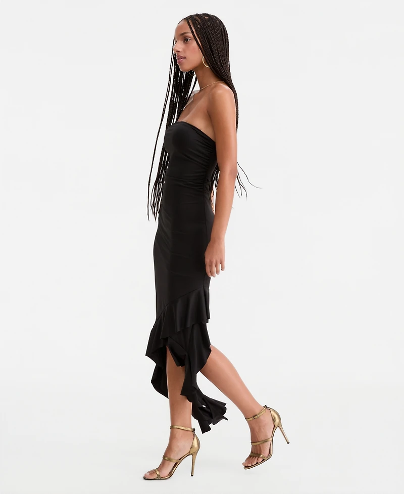 Katia Rae Women's Strapless Ruffled Asymmetric Midi Dress