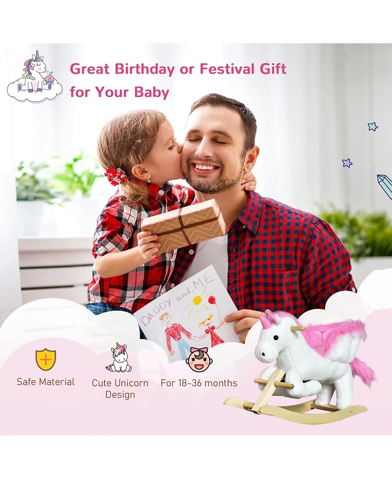 Qaba Kids Rocking Chair with Sound, Wood Base Seat, Unicorn