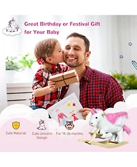 Qaba Kids Rocking Chair with Sound, Wood Base Seat, Unicorn