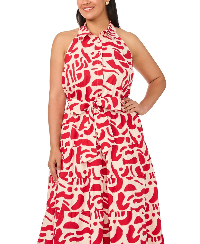 Msk Plus Printed Collared Neck Sleeveless Maxi Dress