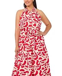 Msk Plus Printed Collared Neck Sleeveless Maxi Dress