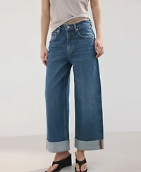 Mango Women's Turn-Up Hem Wide Leg Jeans