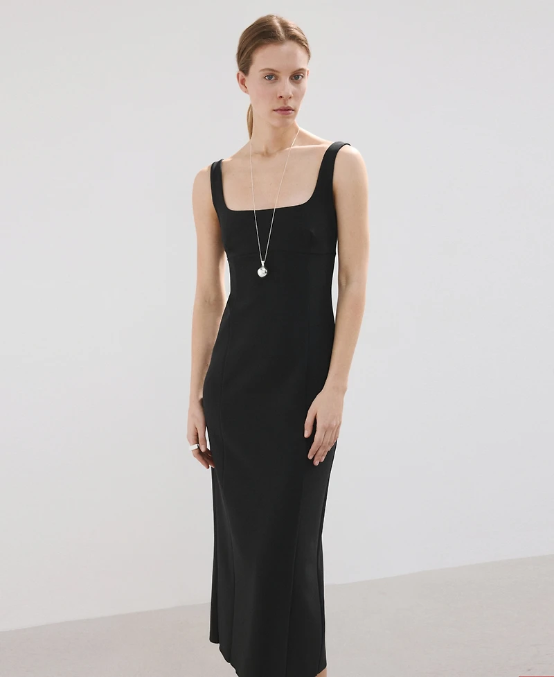Mango Women's Straight-Neckline Fitted Dress