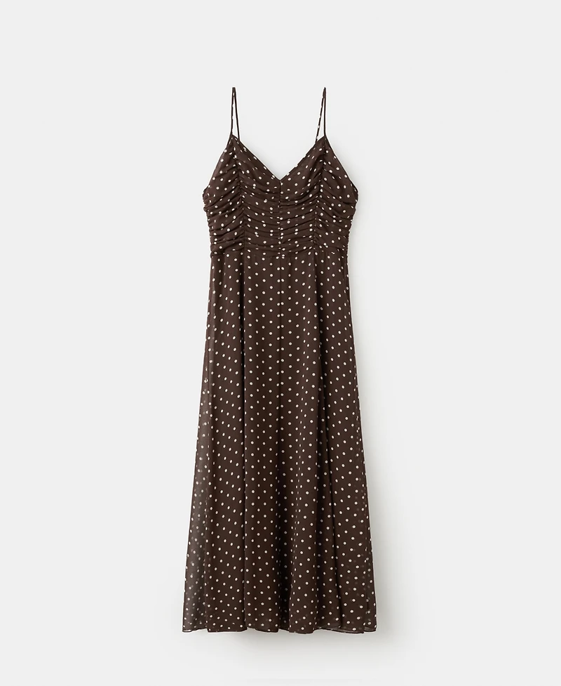 Mango Women's Gathered Neckline Polka Dot Dress