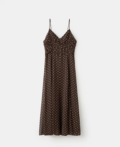 Mango Women's Gathered Neckline Polka Dot Dress