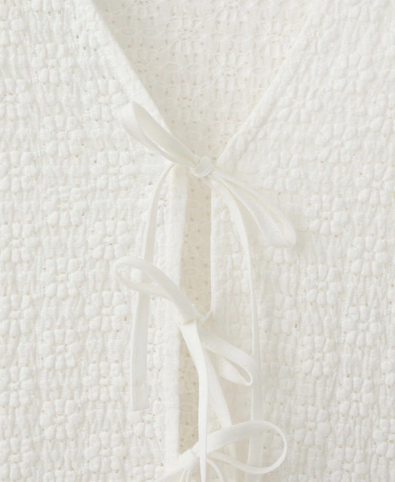 Mango Women's Bows Floral Embroidery Blouse