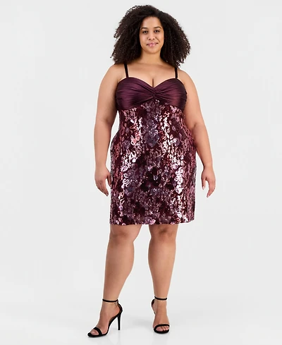 Seni & Cade Trendy Plus Twist-Front Satin Bandeau Sequin Skirt Dress