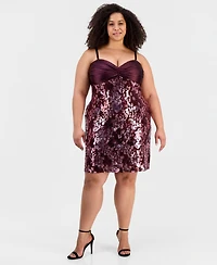 Seni & Cade Trendy Plus Twist-Front Satin Bandeau Sequin Skirt Dress