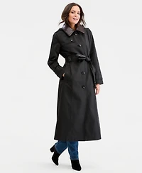London Fog Women's Faux-Leather-Collar Maxi Trench Coat