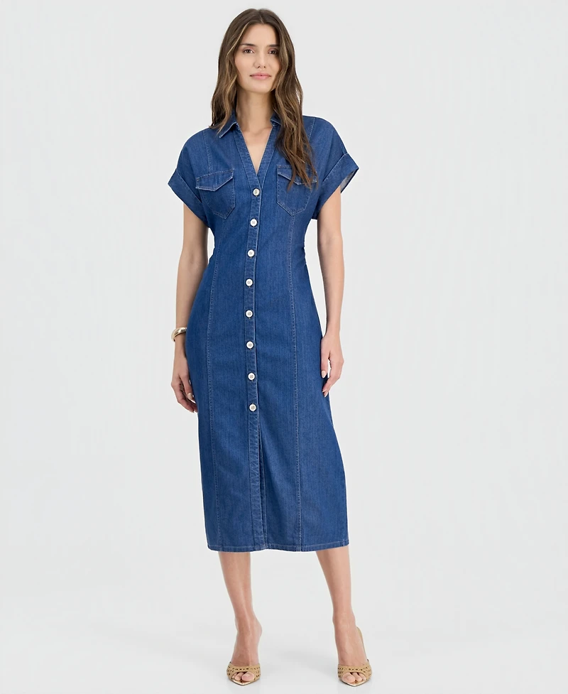 I.n.c. International Concepts Women's Cinched-Waist Denim Shirtdress, Macy's Exclusive
