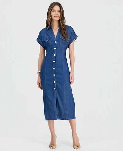 I.n.c. International Concepts Women's Cinched-Waist Denim Shirtdress, Macy's Exclusive