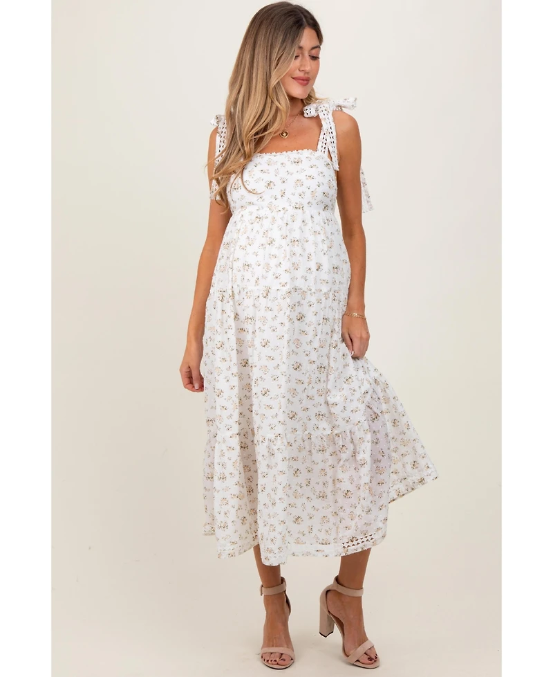Pinkblush Maternity Floral Shoulder Tie Midi Dress