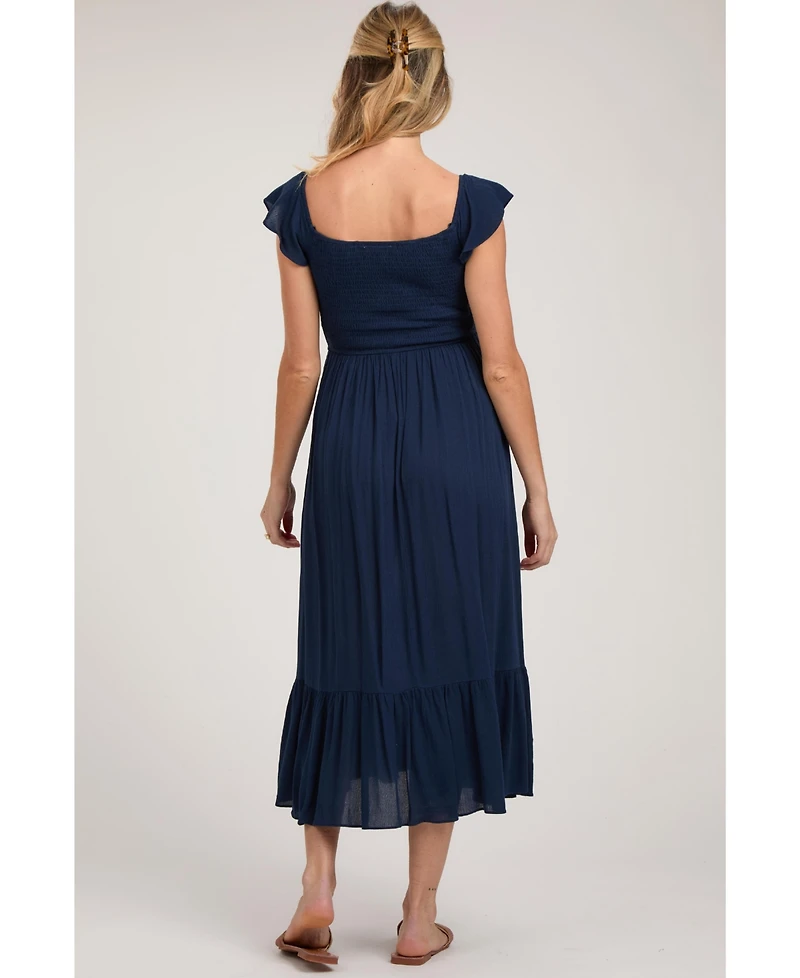 Pinkblush Maternity Smocked Ruched Ruffle Hem Maxi Dress
