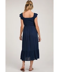 Pinkblush Maternity Smocked Ruched Ruffle Hem Maxi Dress