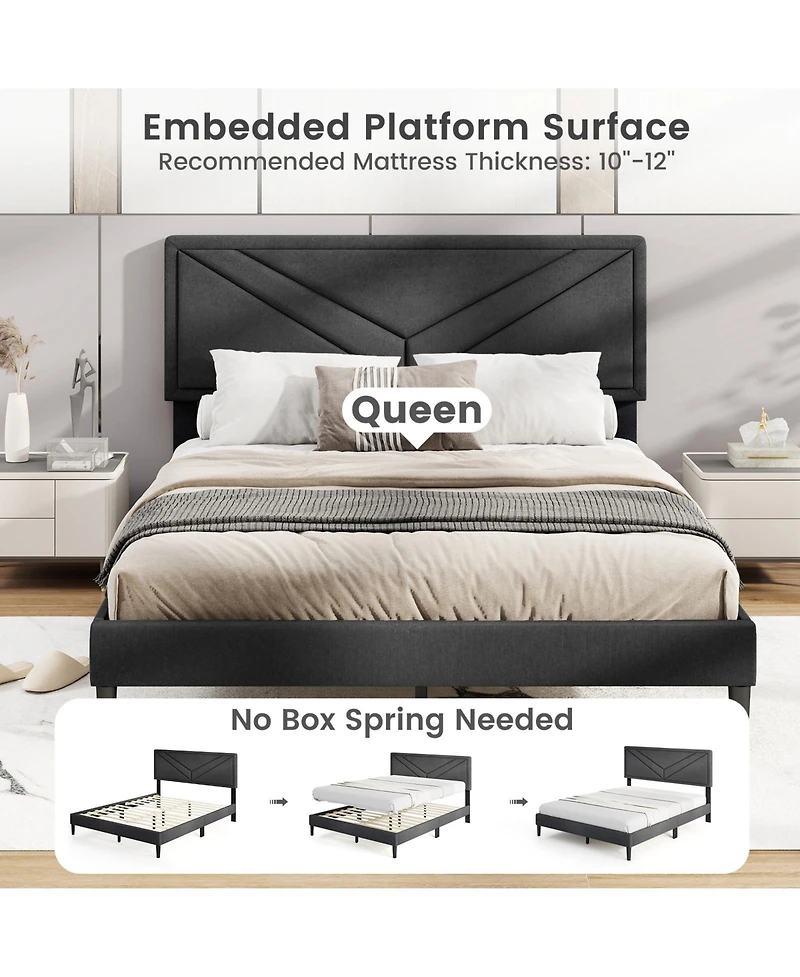 Sugift Upholstered Platform Bed with Tufted Headboard and Wooden Slats