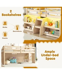 Sugift Twin Size Loft Bed with Led Lights with Staircase and Safety Guardrail