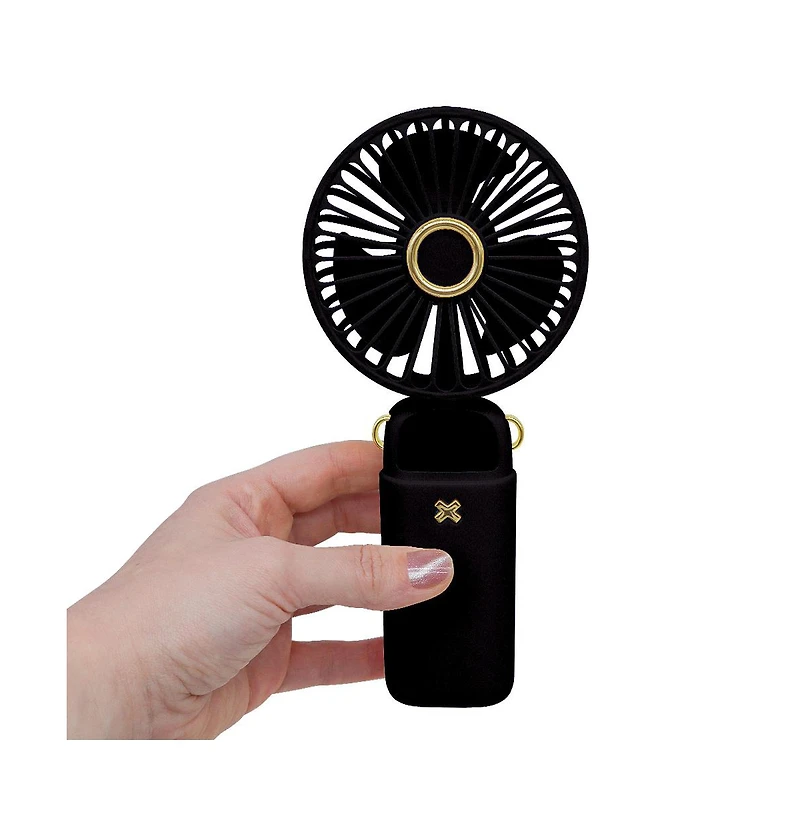 GabbaGoods Handheld Fan with Lcd Battery Display, Desktop Stand, Phone Holder, and 3 Speeds